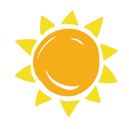 a transparent stock image of a drawing of a sun. it is drawn as a large circle surrounded by a series of triangular rays. the circle is a burnt orange color, and the rays are yellow.